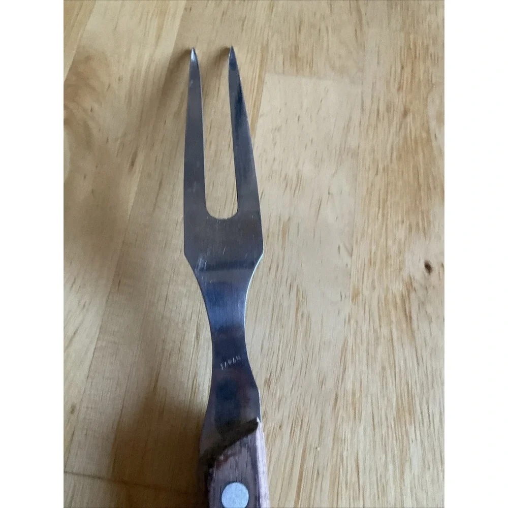 Vintage Kitchen Delite Stainless‎ Steel Carving Fork Wood Handle Japan